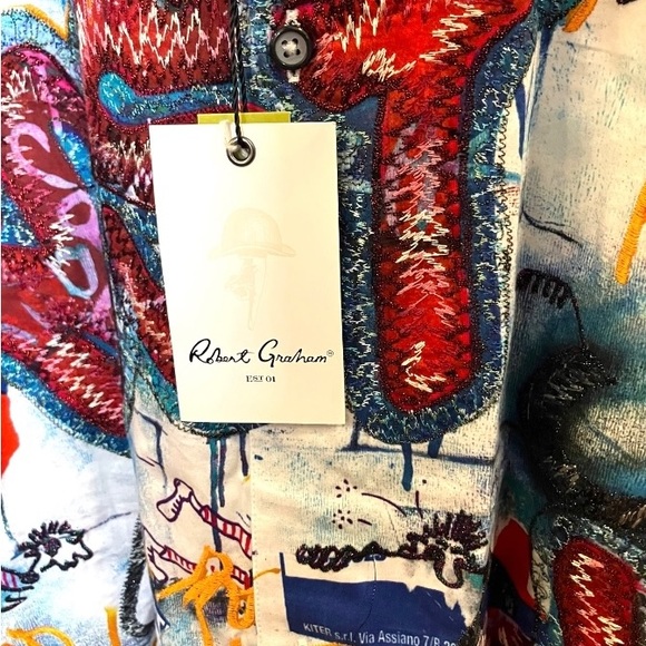 ROBERT GRAHAM Pichacao Graffiti Print Part Embroidered Sports Shirt LS 2x - Picture 13 of 16